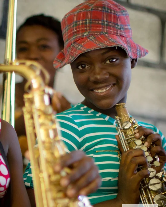 A student playing the saxophone