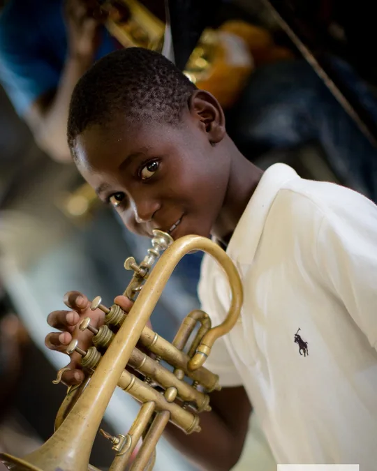 A student playing the trumpet